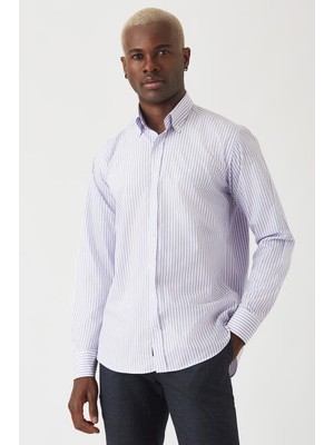 Bisse Erkek Regular Fit Uzun Kollu Desenli Gömlek LILA GM22Y221016_C44
