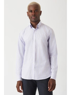 Bisse Erkek Regular Fit Uzun Kollu Desenli Gömlek LILA GM22Y221016_C44