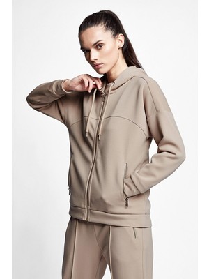 Lescon Camel Kadın Fermuarlı Kapüşonlu Üst 21N-2126