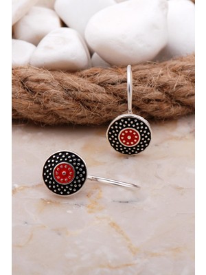 Sümer Telkari Mineli Elişi Gümüş Küpe