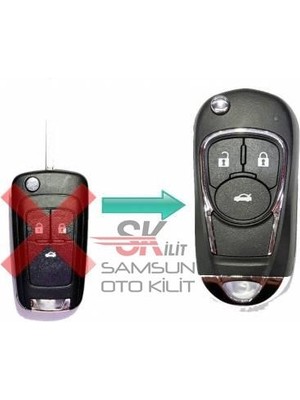 Skilit Samsun Oto Kilit Chevrolet Cruze Aveo 3 Tuşlu Yeni Nesil Dönüşüm Kumanda Anahtar Kabı Krom Metal Logolu