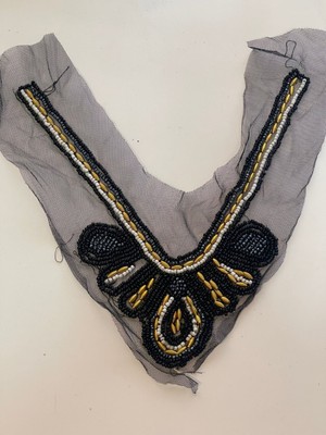 Gönülden Tasarım 24X8 cm Taşlı Boncuklu Tasarım Kıyafet Yaka Aksesuarı Aplik Dikiş