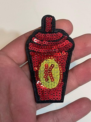 Gönülden Tasarım 7x4 cm Ütü Ile Yapışan Bardak  Pul Payetli Aplik Arma Yama Kırmızı