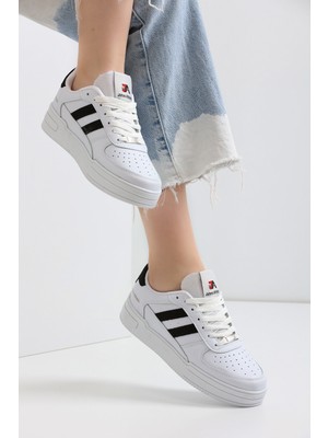 Eformoda Unisex Sneaker JH176 Beyaz - Siyah Düz Tabanlı Konforlu Ayakkabı 37 Numarada