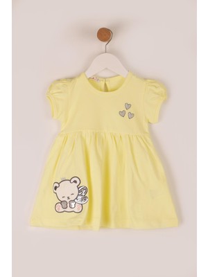 Barmy Kids Kız Çocuk Elbise Ayıcık Nakışlı - Sarı (9 Ay-3 Yaş)