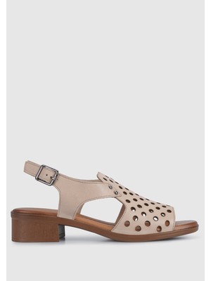 ProvoQ Bej Deri Kadın Düz Sandalet