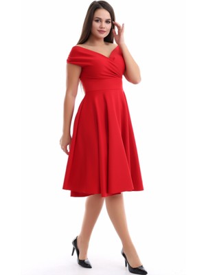 Rokka Moda Kayık Yaka Midi Elbise