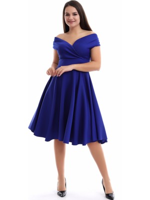 Rokka Moda Kayık Yaka Midi Elbise