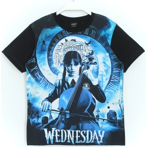 Kız Çocuk Wednesday Addams 3D Baskılı T-Shirt Siyah