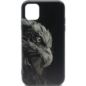 iPhone 11 Kılıf Liquid Renkli Kartal Resimli Siyah Kapak