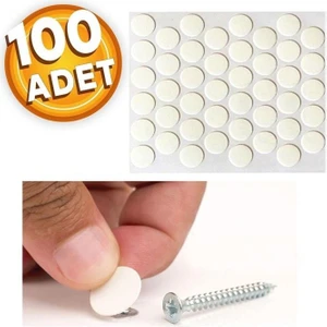 Pera İstanbul 100 Adet Mat Beyaz Ahşap Mobilya Dolapları Için Kendinden Yapışkanlı Vida Tapası Tıpası Kapatıcı