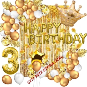 Çıtı Pıtı Store 3 Yaş Lüks Happy Bırthday Kral Taçlı Doğum Günü Seti