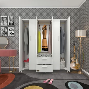 Kenzlife gardırop 6 kapaklı kapılı 2 çekmeceli glayör 168*150*42 byz ayaklı gardolap dolap