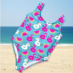 Lolli Boom Kids  Kız Çocuk Flamingo Unicorn Karpuz Yaz Eğlenceli Desenli Bebe Mavi Renk Baskılı Mayo Son Sezon 2022