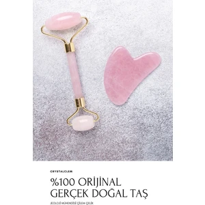 Pembe Kuvars Roller ve Kalp Gua Sha Doğal Taş İkili Yüz Masaj Aleti Seti