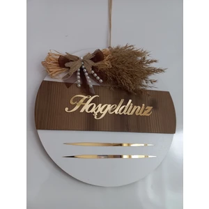 Hoşgeldiniz Yazılı Aynalı Pleksi Dekoratif Dış Kapı Süsü Ahşap Kapı Süsü