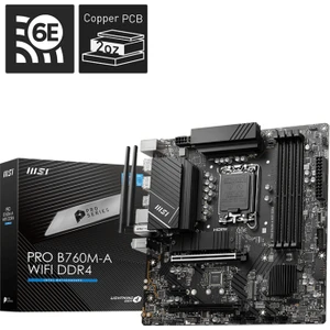 Msı Pro B760M-A Wıfı Ddr4 Soket 1700 Ddr4 5333(OC) Pcı-E ,m.2 Usb3.2 Hdmı,dp 1x 2.5g Lan  wı-Fı 6e Matx