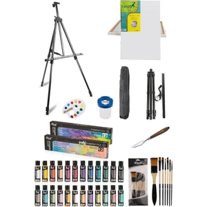 Rich Mastermix Akrilik Boya 12'li Canlı-Pastel  60 cc - 50X70 Tuval-Portatif Metal Şövale Seti