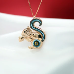 Renkli Taşlı Nazar Boncuklu Sincap Gümüş Kolye