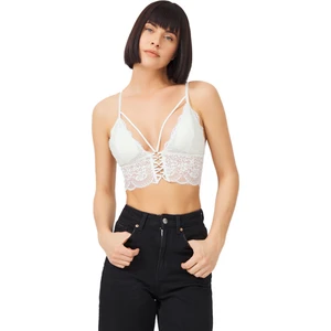 Krem Dantelli Ince Askılı Kaplı Üçgen Kadın Bralet Büstiyer