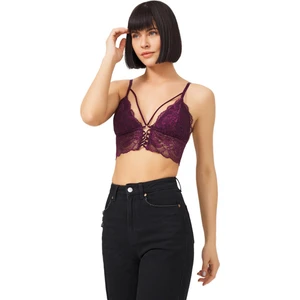 Mürdüm Dantelli Ince Askılı Kaplı Üçgen Kadın Bralet Büstiyer