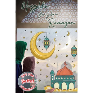 Ramazan Ayı Temalı Cam Duvar Süsleri Hoşgeldin Ramazan Sticker Seti -Şeffaf