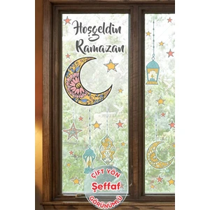 Hoşgeldin Ramazan Sticker Seti Ramazan Kandilleri Hilal ve Yıldız Figürlü-Şeffaf