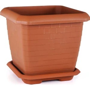 HK03 Hisar Kare Saksı No:3 Tabaklı 37 Cm, 25,5 Litre Kiremit