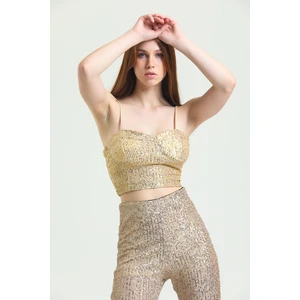 Gloplu Arkası Fermuarlı  Zara Payet Bustiyer | BST33154 Gold