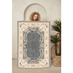 Dekoratif Özel Tasarım Pamuklu Dokuma Taban Yumuşak Dokulu Halı Antrasit 80 x 120 cm