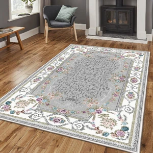 Dekoratif Özel Tasarım Pamuklu Dokuma Taban Yumuşak Dokulu Halı Gri 80 x 120 cm