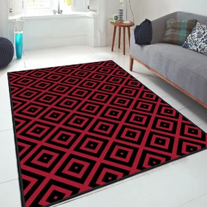 Dekoratif Özel Tasarım Pamuklu Dokuma Taban Yumuşak Dokulu Halı Kırmızı - Siyah 100 x 300 cm