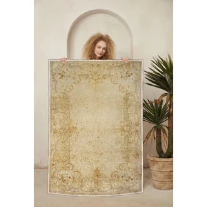 Dekoratif Özel Tasarım Pamuklu Dokuma Taban Yumuşak Dokulu Halı Krem - Bej - Kahverengi 80 x 120 cm