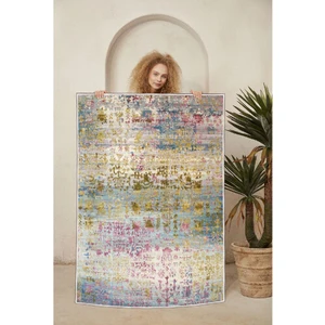 Dekoratif Özel Tasarım Pamuklu Dokuma Taban Yumuşak Dokulu Halı Gri - Bej 80 x 150 cm