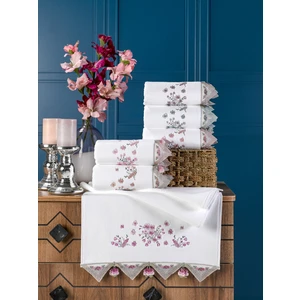 Kadife Lüks Nakışlı Gipürlü Çeyizlik  50*90 El Havlusu 6 Lı Paket