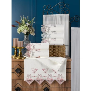 Kadife Lüks Nakışlı Gipürlü Çeyizlik 50*90 El Havlusu 6'lı Paket