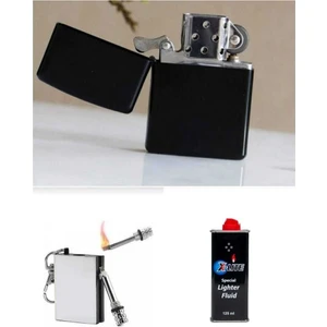 İndirim Center Siyah Benzinli Çakmak + Metal Kibrit + Çakmak Benzini 125 ml Süper Set