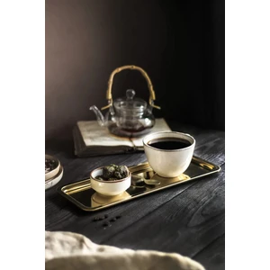 Dörtgen Gold Sunum Tepsisi Dekoratif Çay Kahve Servis Tepsisi