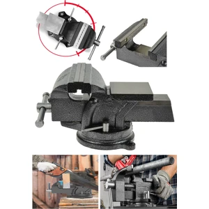 Deko Turkey Premium 100 mm 4" 360 Dönerli Taban Özel Alaşım Paslanmaz Çelik Sabit Tezgah Masa Mengenesi Örslü