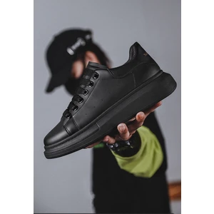 Unisex Siyah Cilt Spor Ayakkabı Sneaker