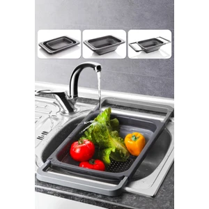 Silikon Büyük Boy Akordiyon Katlanabilir Lavabo Süzgeci 5,5 Litre Antrasit