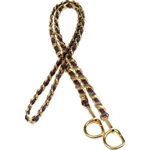 Suni Derili Metal Çanta Zincir Set - Zincir Altınrenk - Uzunluk 115 cm -  Deri Kahverengi