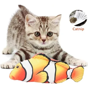 Peluş Kedi Oyuncağı Balık Kedi Nanesi Otlu Çıngıraklı 1 Adet Palyaço Açık