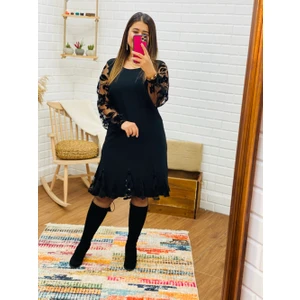 Su Butik Flok Baskı Etek Ucu Tül Detaylı Elbise