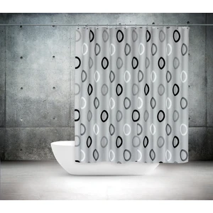 Tropik Home Gri Banyo Perdesi Tek Kanat Polyester Kumaş Duş Perdesi Geometrik Desen Banyo Perde