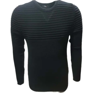 3005 Erkek Basic Sıfır Yakatriko Kazak - Siyah