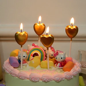 4 Adet Gold Kalpli Pasta Mumu Kalpli Doğum Günü Pasta Mumu Gold Pasta Mumu Kalpli Mum Gold Candle