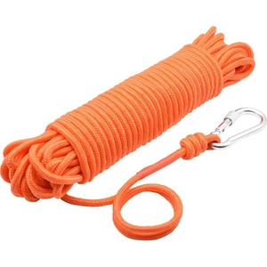 Mıknatıs Avm Fosforlu 6 mm Turuncu Halat - Mıknatıs Balıkçılığı Halatı - 25 Metre - Karabina Kancalı Set