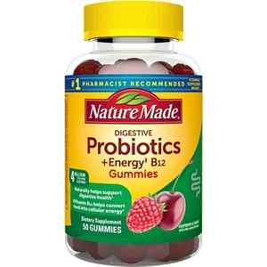 Nature Made Digestive Probiotics 4 Billion Cfu Per Serving + Energy B12 Gummies  Raspberry & Cherry  50 Gummies