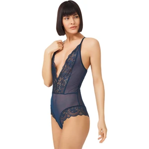 Petrol Yeşili Çıtçıtlı Dantel Transparan Sırt Çapraz Ip Bodysuit